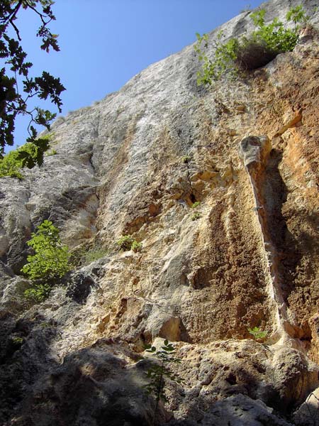 die Sinterfahne am Einstieg zu „Kitten in the need“ 6c+ an der Belićeva stijena