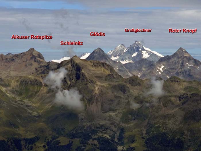 Detail zentrale Schobergruppe mit dem höchsten Berg Österreichs im Hintergrund