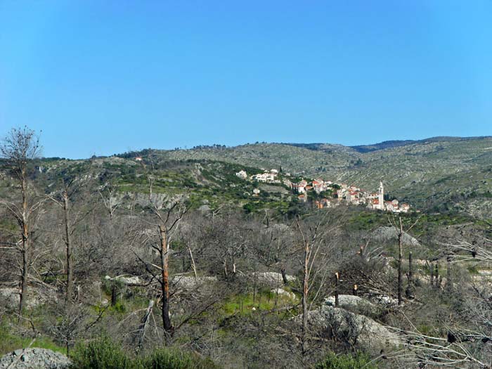 gleich darüber das uralte Steindorf Ložišća, um das sich fast alle Sektoren verteilen