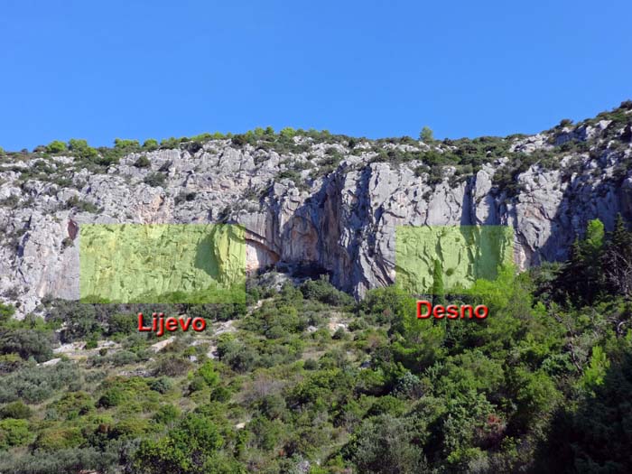 die Felsen oberhalb von Milna bergen einen sehr reizvollen Klettergarten mit 2 Sektoren und 20 Routen bis zu 25 m Höhe (4b bis 7a)