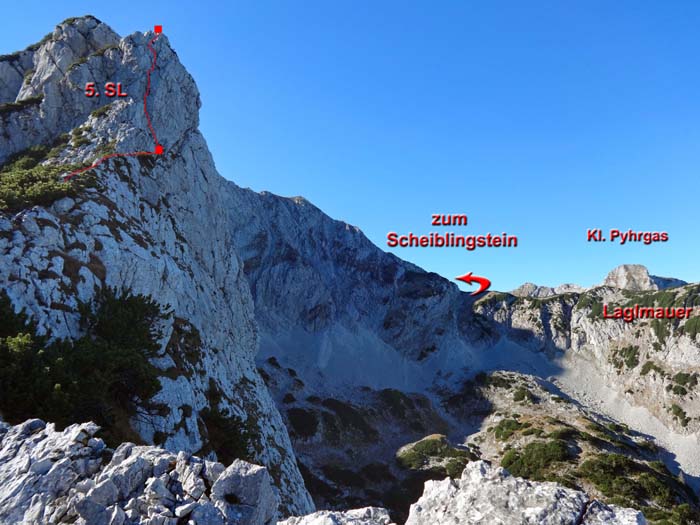 nach einer längeren ausgeschnittenen Gehstrecke geht's an die alpine 5. SL