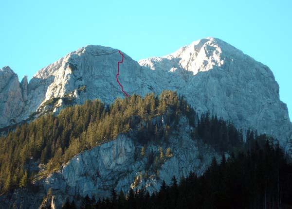 Kl. (li) und Gr. Ödstein aus dem Johnsbachtal; eingezeichnet die Route Flora