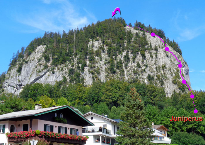 ... und von Süden, vom St. Gilgener Ortsteil Pöllach, rechts die klassische SO-Kante „Juniperus“