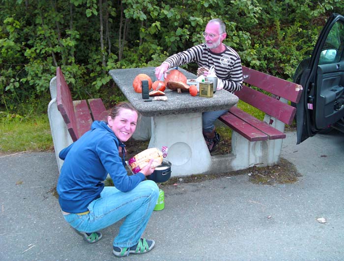 die Birkenpilze am Abstieg müssen gleich fürs Mittagessen herhalten