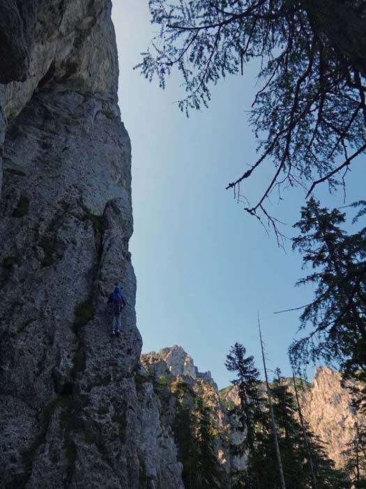 knapp über dem Einstieg zu „Schnewittchen sucht den Edelweiß“ schnuppert Ulli bereits am ersten Runout