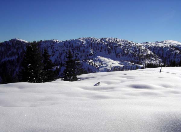 vom Östl. Brandlbergkopf, dem Hauptgipfel, lässt sich die Wanderung noch weiter bis Frommerkogel (rechts) oder Korein (links) fortsetzen