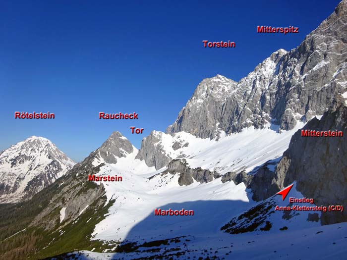 Blick von der Hütte gegen Westen auf die weitläufigen Böden hinüber unters Tor