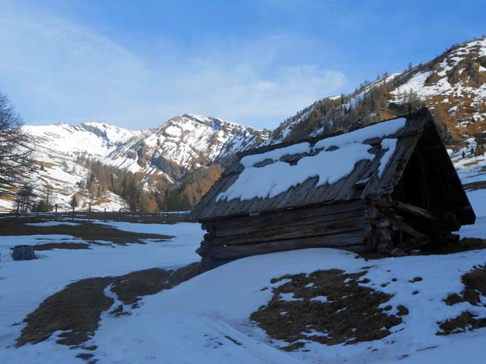 zurück im Talboden; links Wandspitze, in der Mitte Poisnig