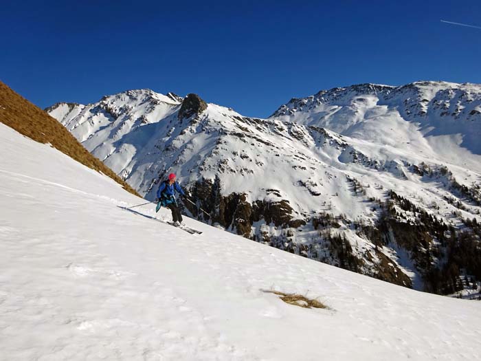 auf der anderen Seite in Richtung Glorer Hütte Weißer Knoten (links) und Kastenegg, zwei weitere schöne Touren für den kleinen Hunger