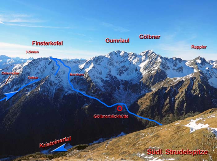 unsere Route über den Finsterkofel von NO