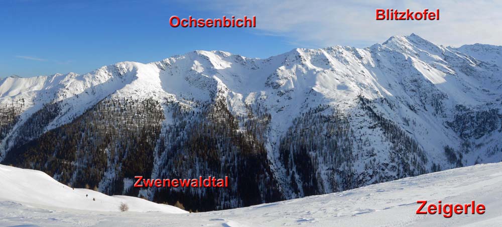 daran anschließend  im SO die selten erstiegenen Berge jenseits des Zwenewaldtales