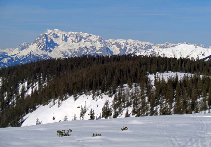 erst wandern wir aber nach kurzer, steiler Abfahrt von der Gipfelkalotte noch hinüber auf die Platten; dahinter der Hochkönig