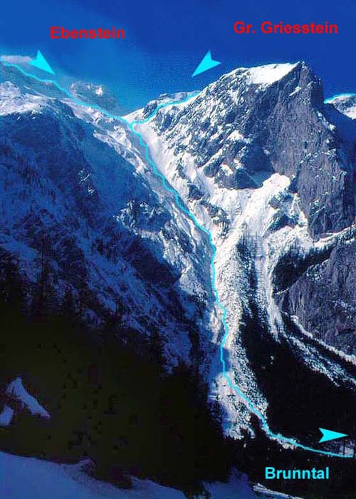 ... zwischen Polster, Ebenstein und Gr. Griesstein; eine der schönsten Hochschwab-Abfahrten steht uns bevor