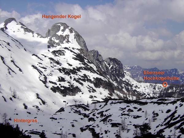 bei der Querung zum Hintergras schiebt sich eindrucksvoll der Hangende Kogel ins Bild