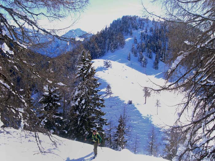 Blick auf den Sattel und den kurzen Nordkamm des Spielbichl, auf den wir nach der Tour noch einen Blick werfen werden