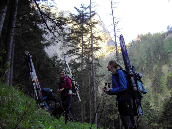 zwei Grazien am Beginn des Kläffermauernsteiges; Blick auf die Felsen der Gamsmutter