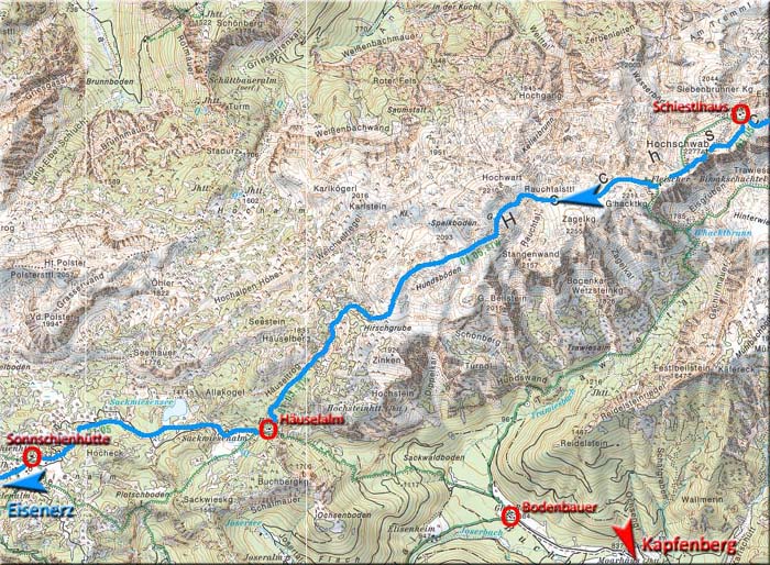 Karte 2 Schiestlhaus - Sonnschienhütte