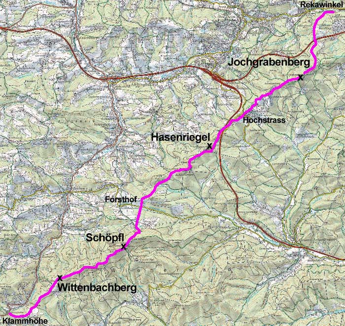 Karte 1: vom Bahnhof Rekawinkel auf die Klammhöhe