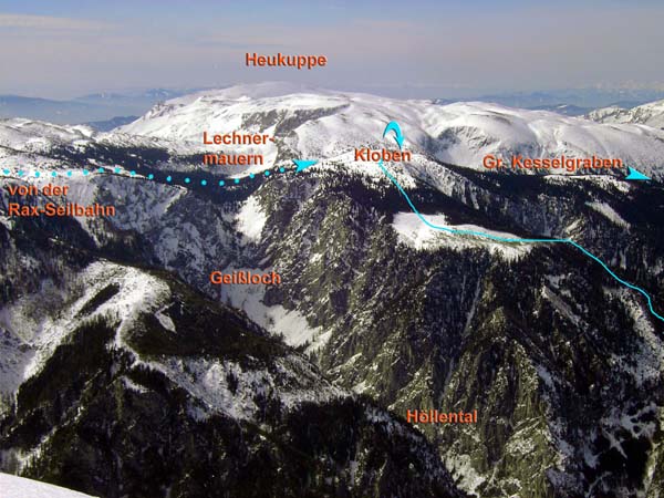 das Plateau der Rax aus NO, vom Klosterwappen des Schneeberg