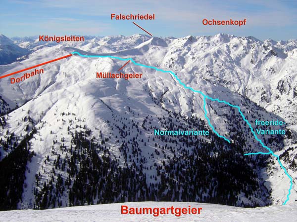 unsere Abfahrt von O (Baumgartgeier)