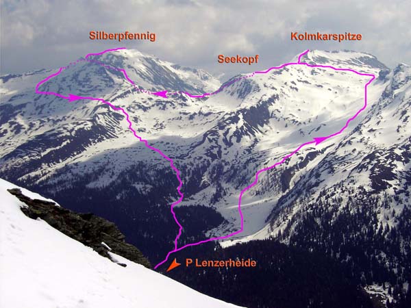 unsere Route von W (vom Aufstieg zum Hocharn) ...