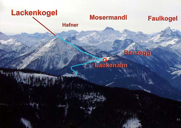 der Lackenkogel mit Aufstiegsspur von N (Gerzkopf)