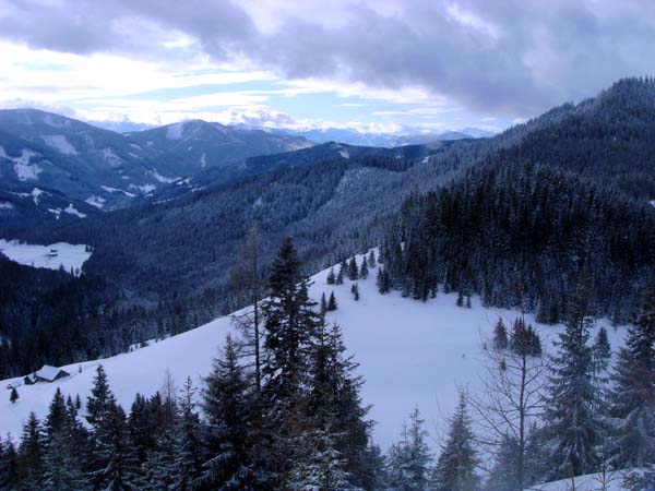 Blick über die Arzbergalm nach SW, das Wetter wird nicht besser