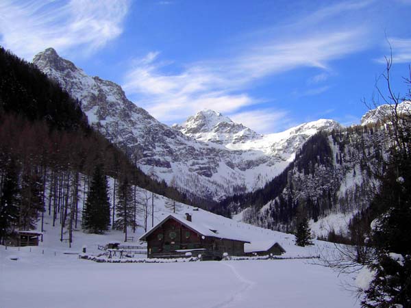 die Prechthütte auf der Marbachalm gegen den formschönen Faulkogel