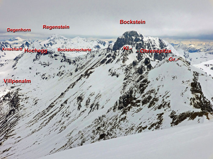 im WNW folgt der Villgratner Hauptkamm bis zum Degenhorn