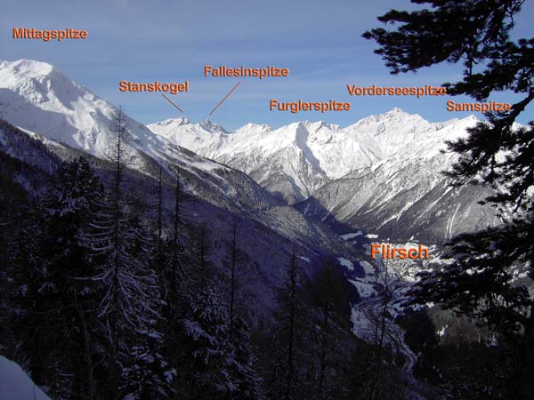 gegen NW auf die westl. Lechtaler Alpen und ins Stanzer Tal, Richtung Arlberg