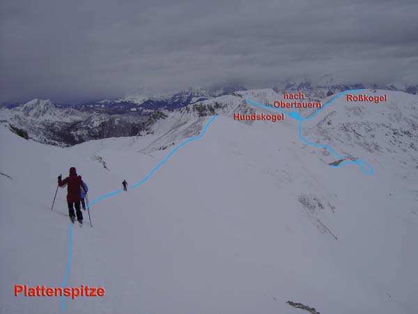 Plattenspitze gegen N, Abfahrt über den Nordkamm auf die Tscheibitsch