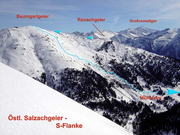 Gratetappe und Abfahrt von NW, aus der Südflanke des Östl. Salzachgeier (s. Archiv)