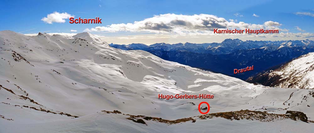 im Süden die herrlichen Schiwannen rund um die Hütte