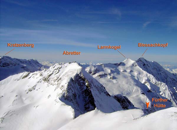 nach NW zum Abretter und auf den herrlichen Kamm zwischen Hollersbach- und Habachtal