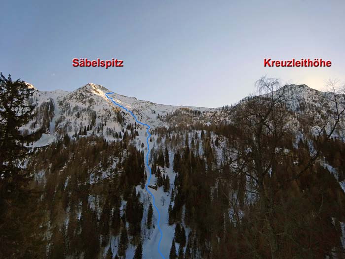 unsere spannende Abfahrt durch die Westflanke des Säbelspitz