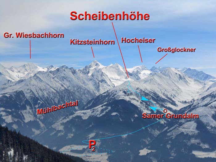 kleiner Berg vor großer Prominenz; die Scheibenhöhe von N (Anderlalm unterm Hochkogel, Kitzbüheler Alpen)
