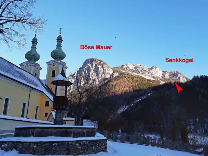 der Senkkogel von der Wallfahrtskirche des Hl. Antonius von Padua in Radmer an der Stube