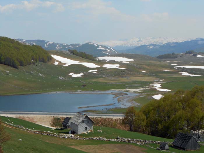Blick von der Prošćenski Alm gegen SSO aufs Sinjavina-Plateau; steht man am Durmitor, warten in fast jeder Himmelsrichtung schneebedeckte Hochgebirge auf Erkundung