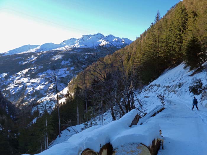 ... und nach längerem Spuren talaus auf die rasante Forststraße zurück zum Goaschnig