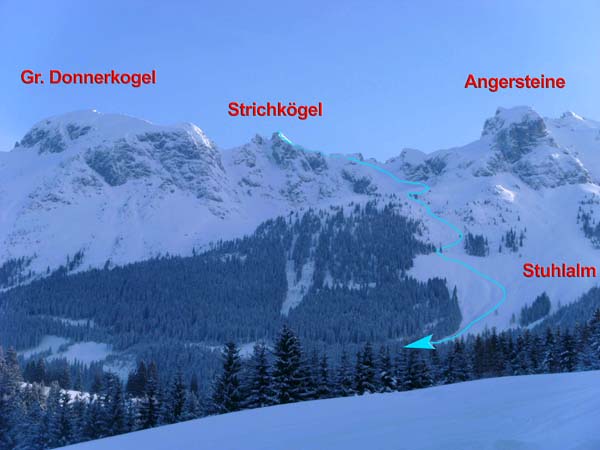 die (teilweise verdeckte) Route von SW (vom Annaberger Promberg) ...