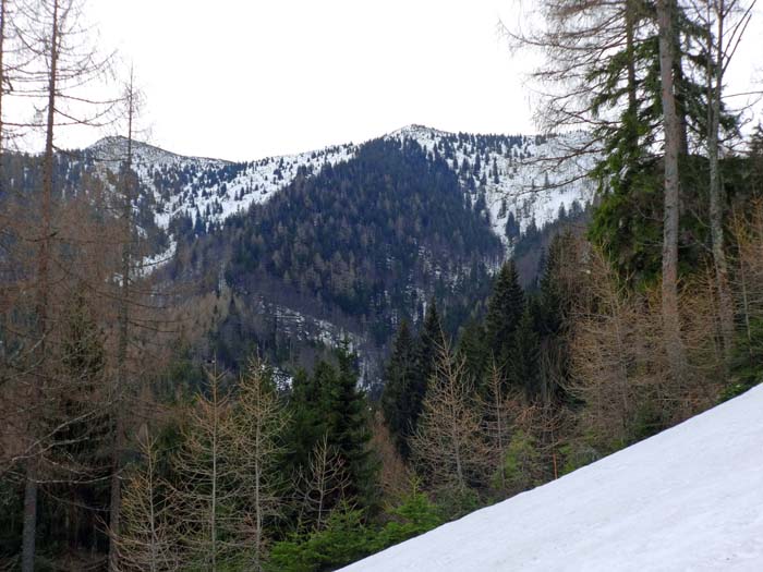 Blick vom Kamm zum Terzer Göller (links); darunter unser Lahngraben, rechts der Wasserkargraben