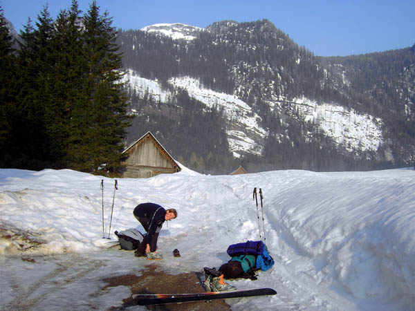 Abmarsch von der Hintersteineralm; Blick gegen WNW aufs Kühfeld