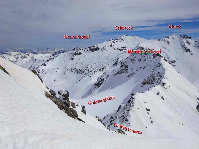 Rundumblick im Uhrzeigersinn: gegen Osten in Richtung Mölltaler Gletscherschigebiet