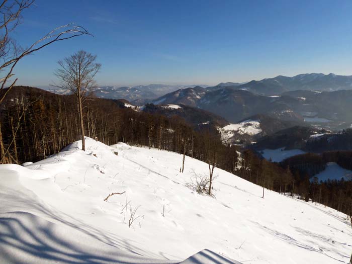 Rückblick vom Lorenzipechkogel nach Osten auf Wienerwald und Gutensteiner Alpen