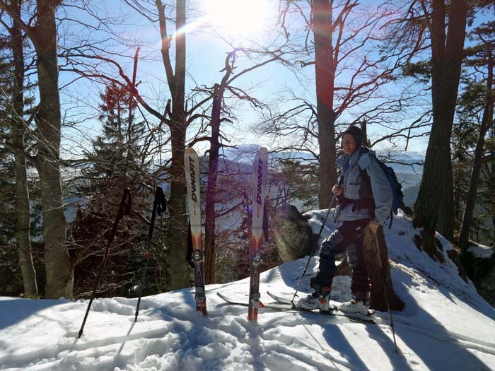 am Kleinzeller Fels; im Süden guckt der Schneeberg durch die Bäume