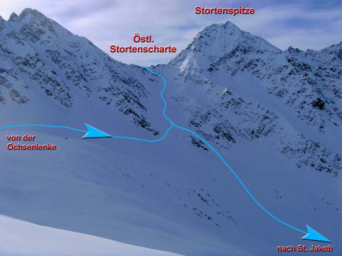 ... das prachtvolle Couloir zur Östl. Stortenscharte - haarscharf den Schneeverhältnissen angepasst