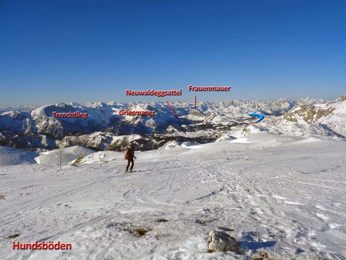 von der zentralen Schwabenhochfläche trachten wir über den noch weit entfernten Neuwaldeggsattel nach dem Horizont; Gesäuse und Niedere Tauern kommen ins Blickfeld