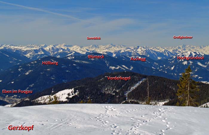 es folgt der Ostteil der Salzburger Schieferalpen zum Hochgründeck; die Hohen Tauern rücken näher