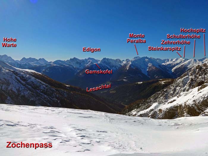 die Lage der versteckten Zehrerhöhe am Karnischen Hauptkamm von NO (Lienzer Dolomiten)